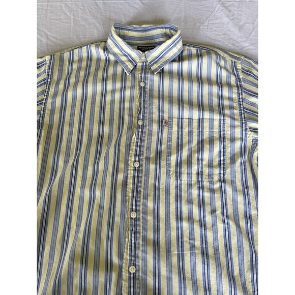 Ralph Lauren Jeans Co Men’s Large Striped Long Sleeve Button Down Yellow Blue - Picture 2 of 6